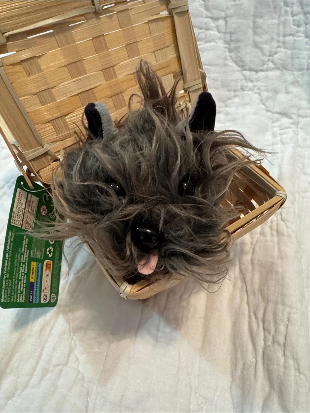 Plush Gray Small Pet Toy with Basket - Soft Scruffy Companion
